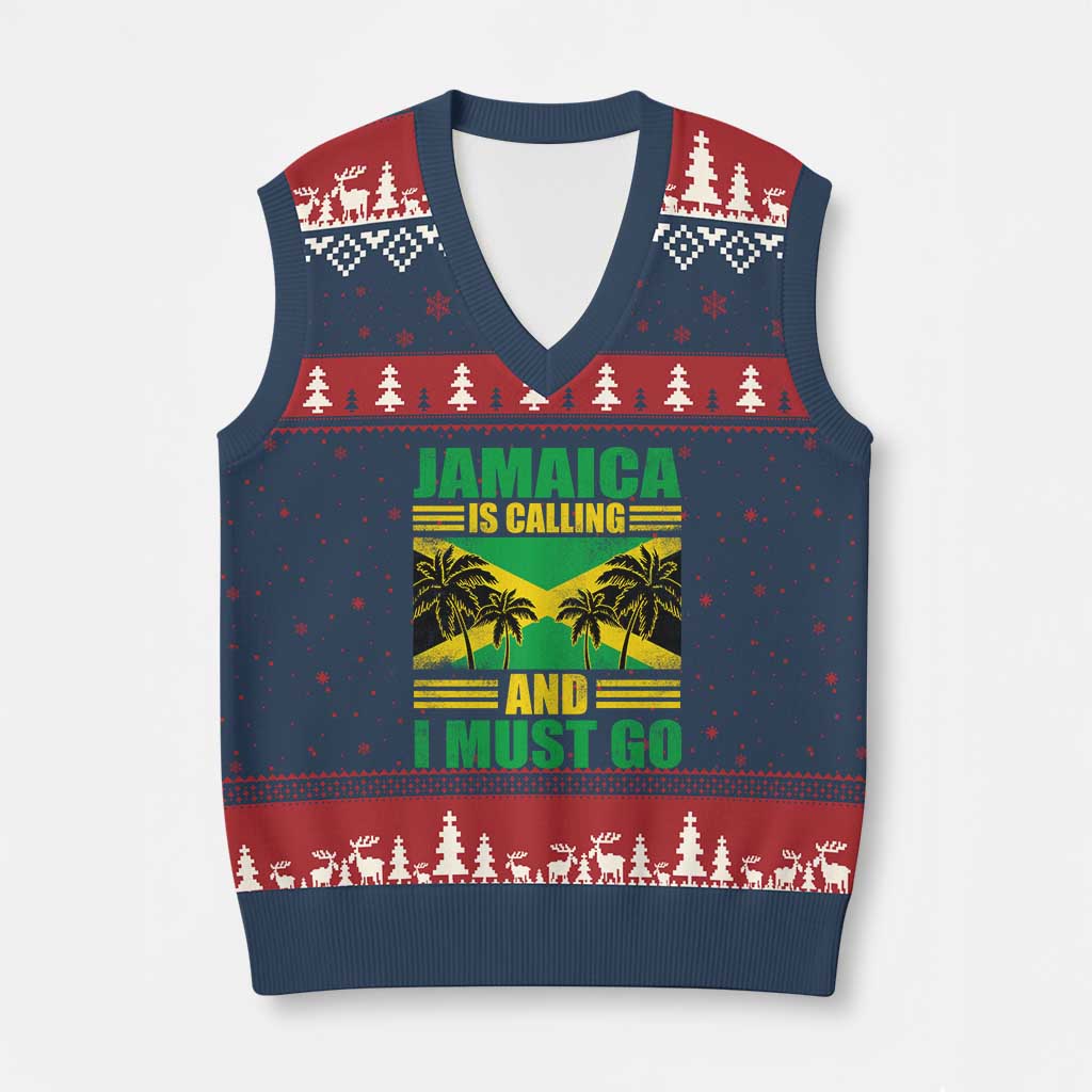 Funny Jamaica Is Calling And I Must Go V-Neck Knit Sweater Vest Jamaican Flag Travel TS11 Navy Red Print Your Wear