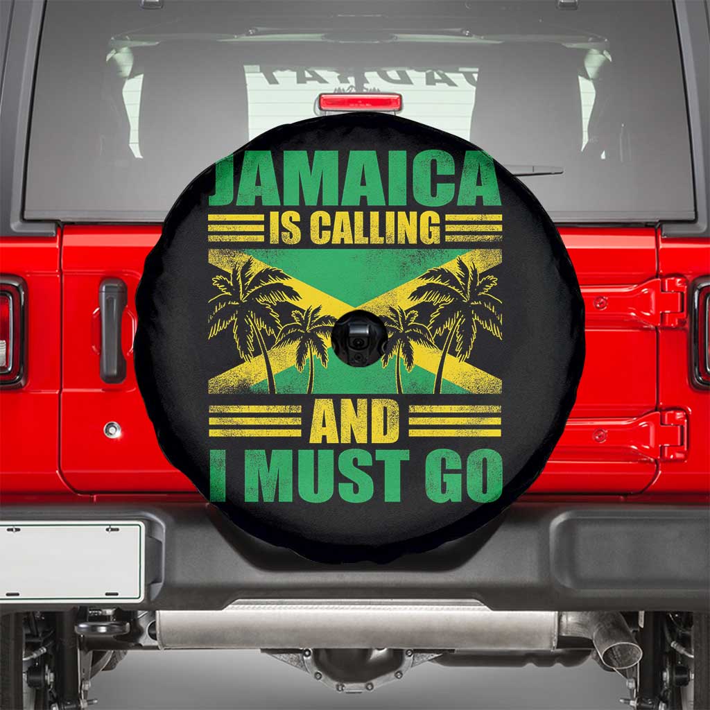 Funny Jamaica Is Calling And I Must Go Spare Tire Cover Jamaican Flag Travel TS11 Black Print Your Wear
