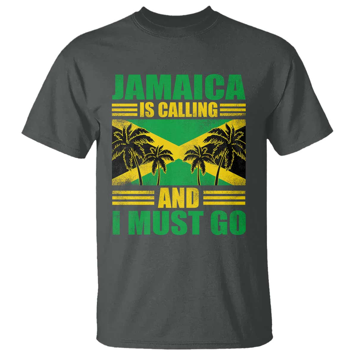 Funny Jamaica Is Calling And I Must Go T Shirt Jamaican Flag Travel TS11 Dark Heather Print Your Wear