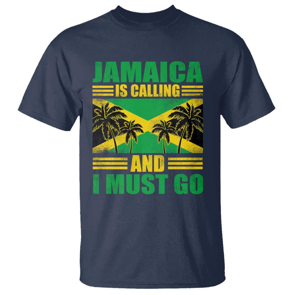 Funny Jamaica Is Calling And I Must Go T Shirt Jamaican Flag Travel TS11 Navy Print Your Wear