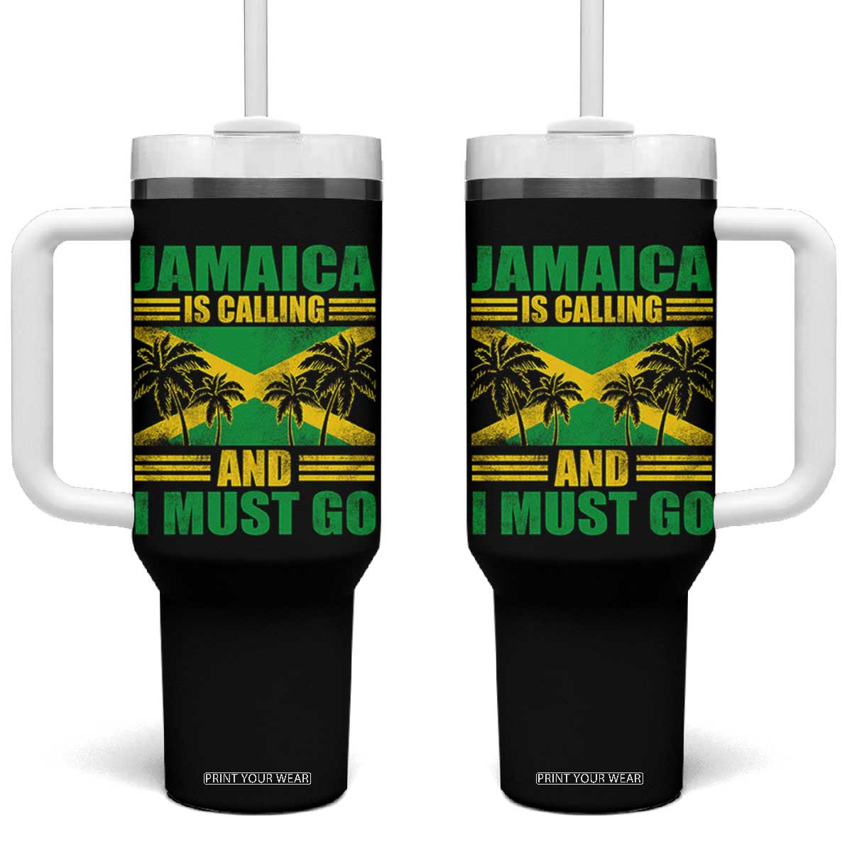 Funny Jamaica Is Calling And I Must Go Tumbler With Handle Jamaican Flag Travel TS11 One Size: 40 oz Black Print Your Wear