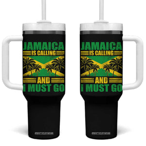 Funny Jamaica Is Calling And I Must Go Tumbler With Handle Jamaican Flag Travel TS11 One Size: 40 oz Black Print Your Wear