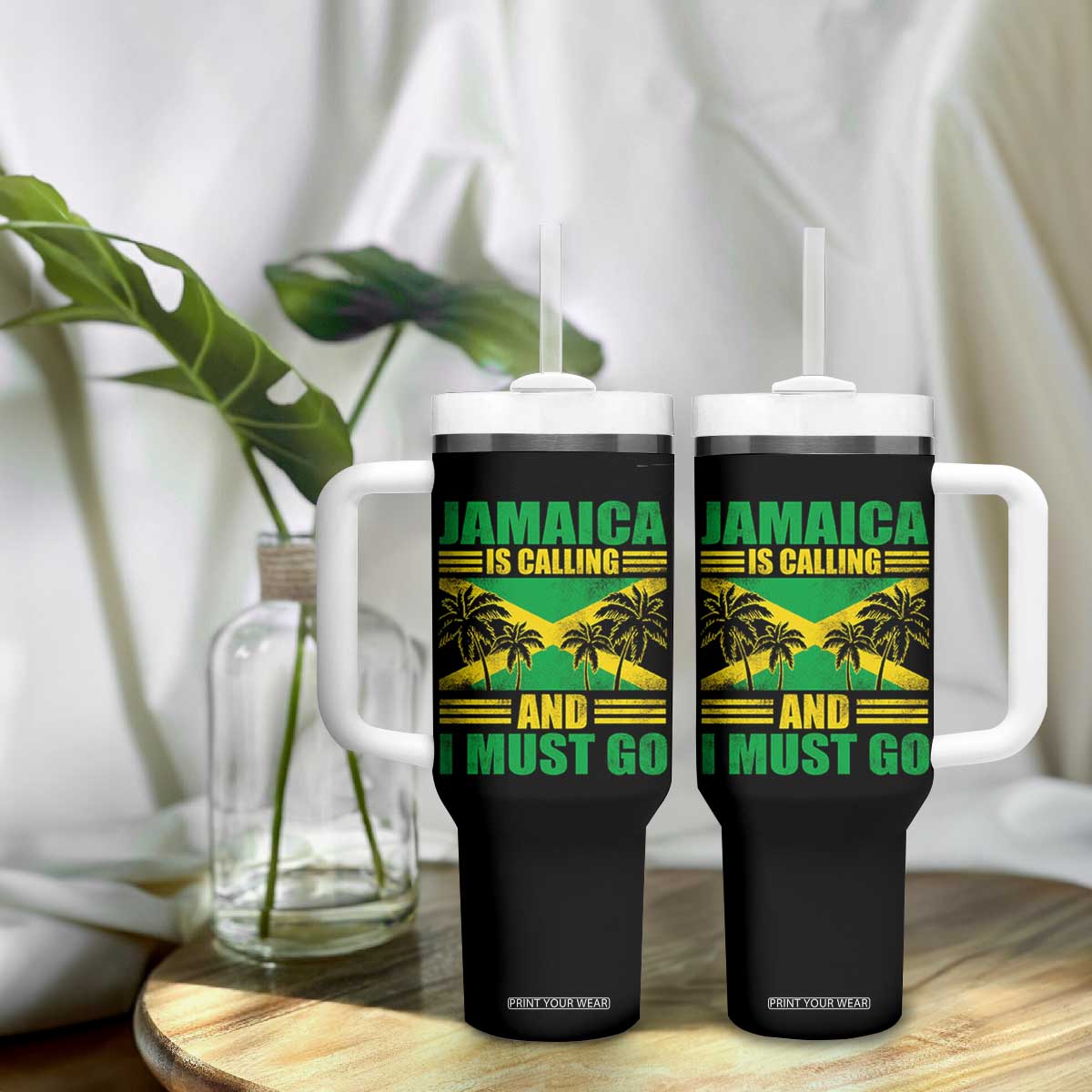 Funny Jamaica Is Calling And I Must Go Tumbler With Handle Jamaican Flag Travel TS11 Print Your Wear