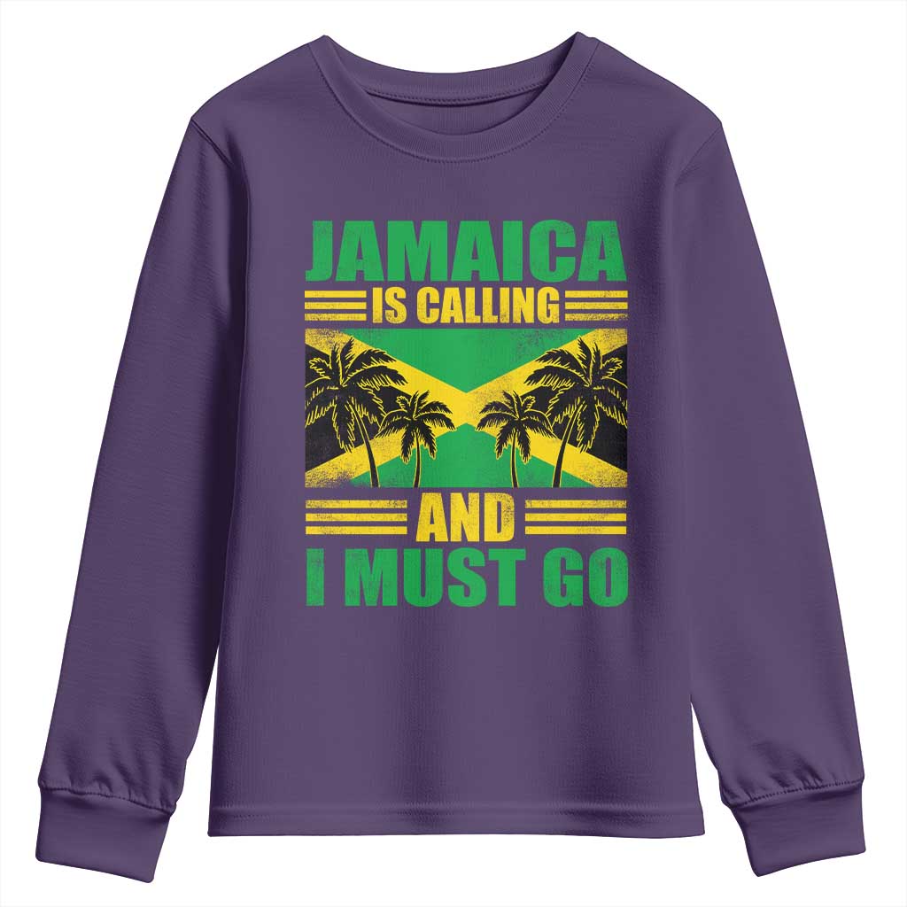 Funny Jamaica Is Calling And I Must Go Youth Sweatshirt Jamaican Flag Travel TS11 Purple Print Your Wear