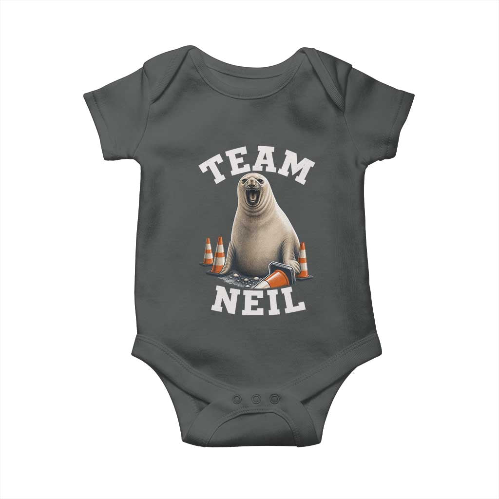 Team Neil The Seal Baby Onesie Funny Tasmania Elephant Seal with Traffic Cone TS11 Dark Heather Print Your Wear