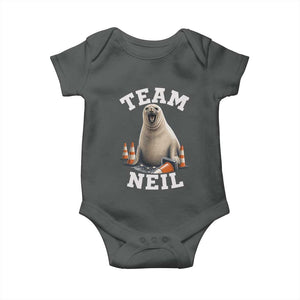 Team Neil The Seal Baby Onesie Funny Tasmania Elephant Seal with Traffic Cone TS11 Dark Heather Print Your Wear