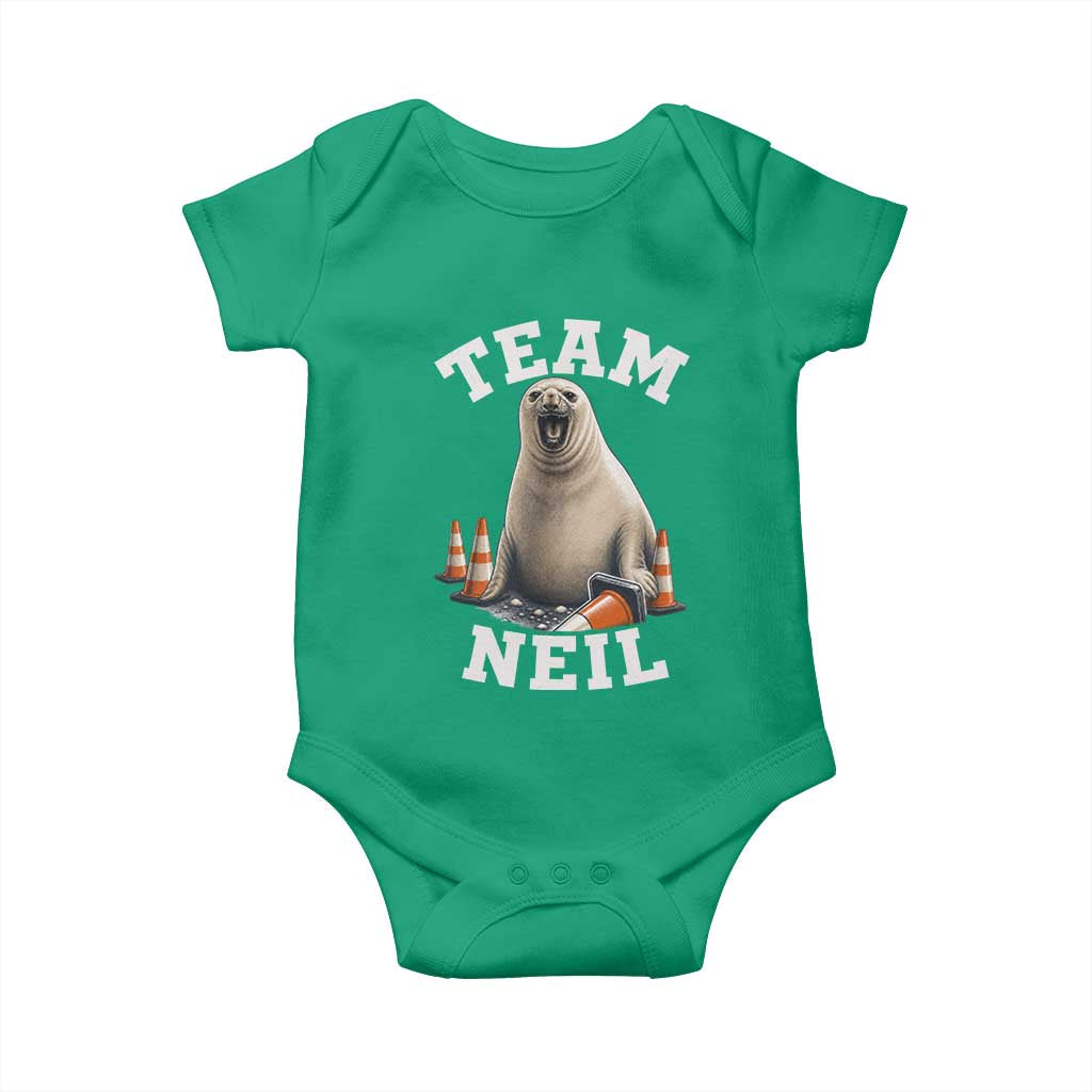 Team Neil The Seal Baby Onesie Funny Tasmania Elephant Seal with Traffic Cone TS11 Irish Green Print Your Wear
