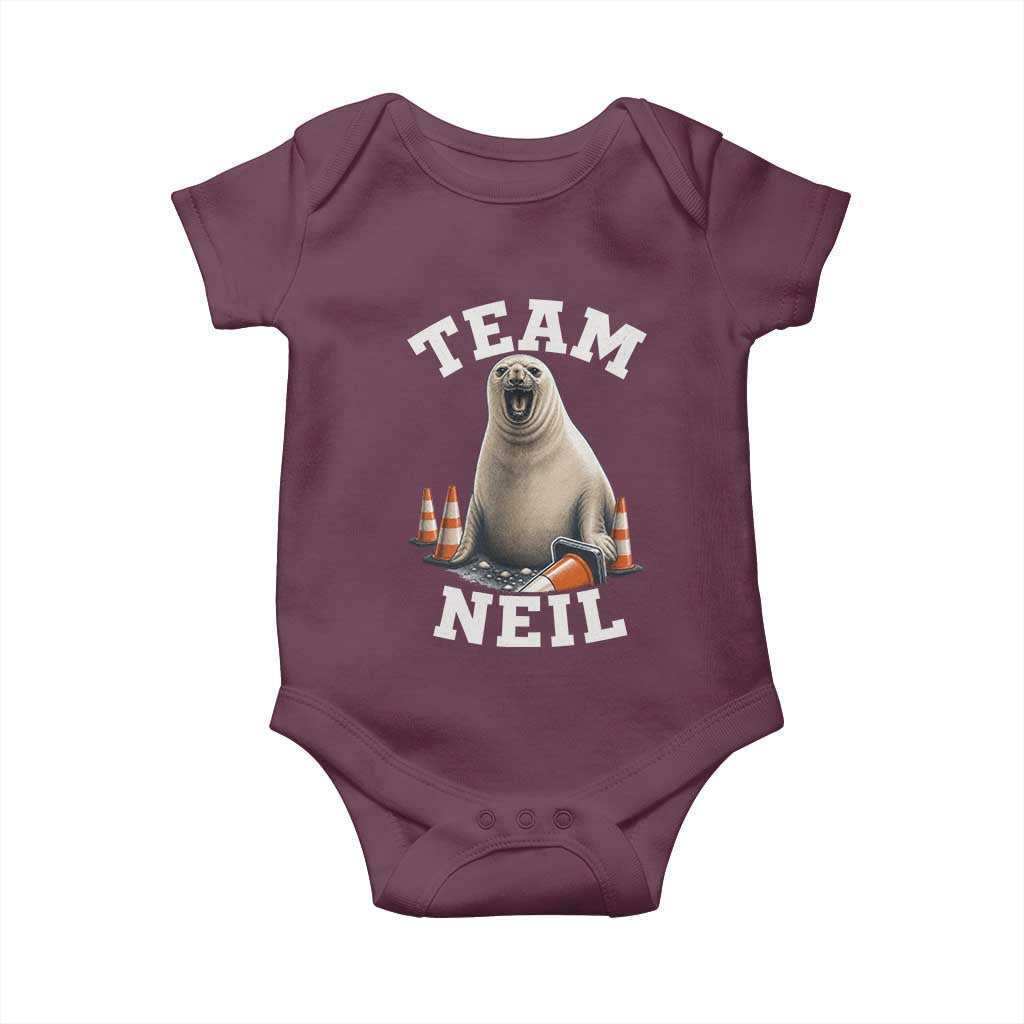 Team Neil The Seal Baby Onesie Funny Tasmania Elephant Seal with Traffic Cone TS11 Maroon Print Your Wear
