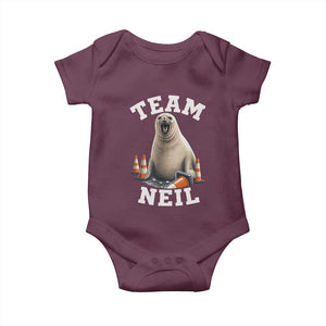 Team Neil The Seal Baby Onesie Funny Tasmania Elephant Seal with Traffic Cone TS11 Maroon Print Your Wear