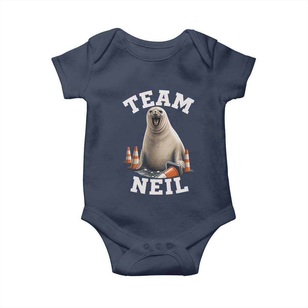 Team Neil The Seal Baby Onesie Funny Tasmania Elephant Seal with Traffic Cone TS11 Navy Print Your Wear