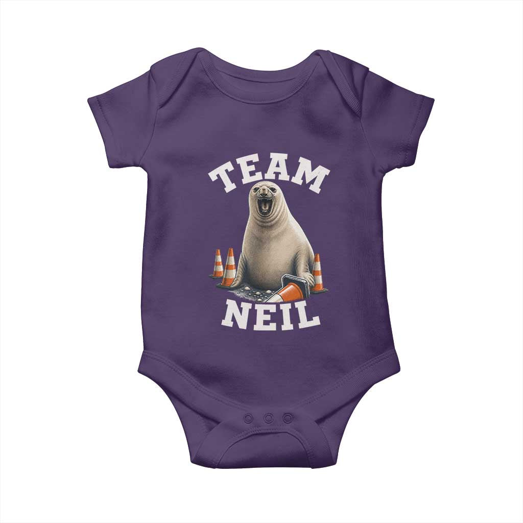 Team Neil The Seal Baby Onesie Funny Tasmania Elephant Seal with Traffic Cone TS11 Purple Print Your Wear