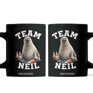 Team Neil The Seal Coffee Mug Funny Tasmania Elephant Seal with Traffic Cone TS11 Black Print Your Wear