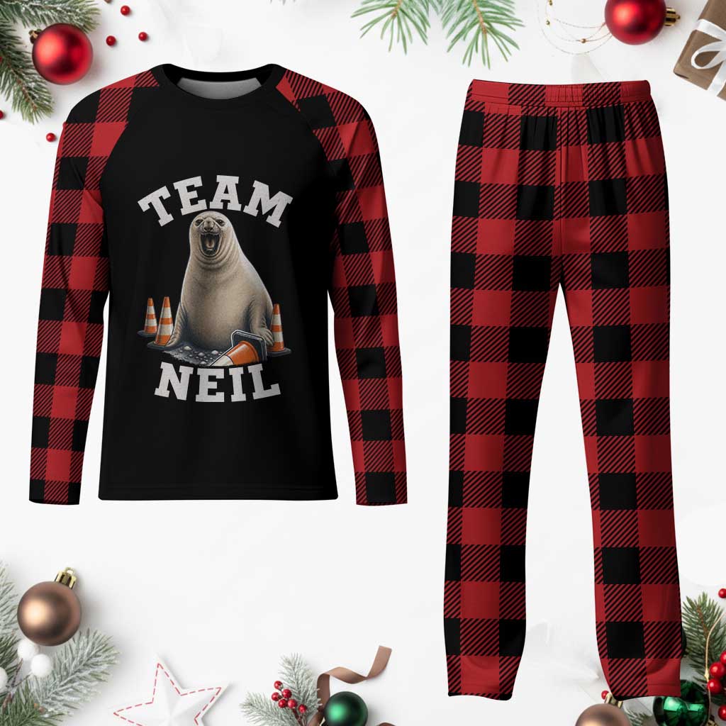 Team Neil The Seal Plaid Pajama Set Funny Tasmania Elephant Seal with Traffic Cone TS11 Buffalo Plaid Print Your Wear