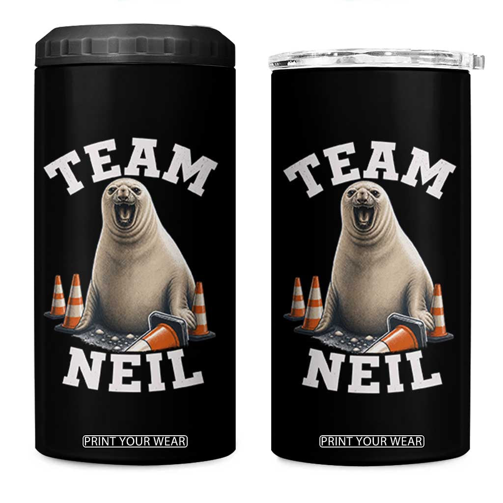 Team Neil The Seal 4 in 1 Can Cooler Tumbler Funny Tasmania Elephant Seal with Traffic Cone TS11 One Size: 16 oz Black Print Your Wear