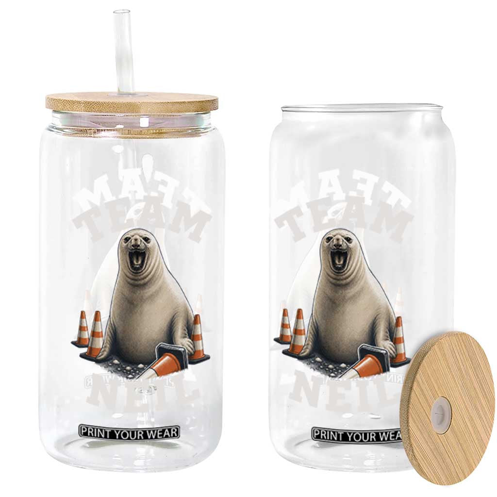 Team Neil The Seal Glass Can Funny Tasmania Elephant Seal with Traffic Cone TS11 Print Your Wear