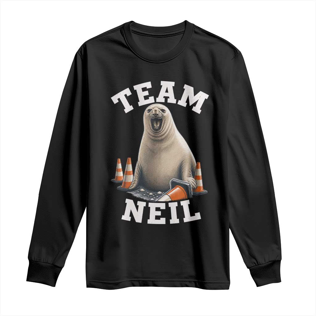 Team Neil The Seal Long Sleeve Shirt Funny Tasmania Elephant Seal with Traffic Cone TS11 Black Print Your Wear