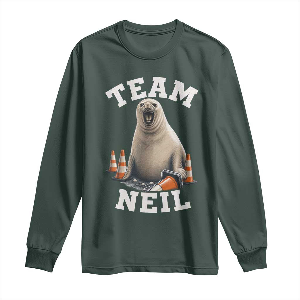 Team Neil The Seal Long Sleeve Shirt Funny Tasmania Elephant Seal with Traffic Cone TS11 Dark Forest Green Print Your Wear