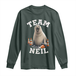 Team Neil The Seal Long Sleeve Shirt Funny Tasmania Elephant Seal with Traffic Cone TS11 Dark Forest Green Print Your Wear