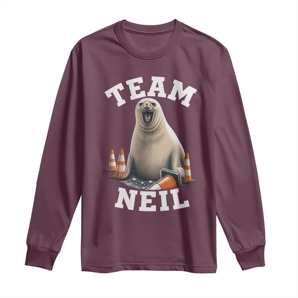 Team Neil The Seal Long Sleeve Shirt Funny Tasmania Elephant Seal with Traffic Cone TS11 Maroon Print Your Wear