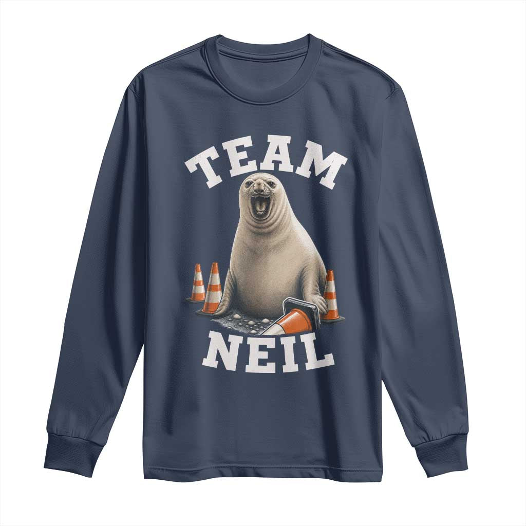 Team Neil The Seal Long Sleeve Shirt Funny Tasmania Elephant Seal with Traffic Cone TS11 Navy Print Your Wear