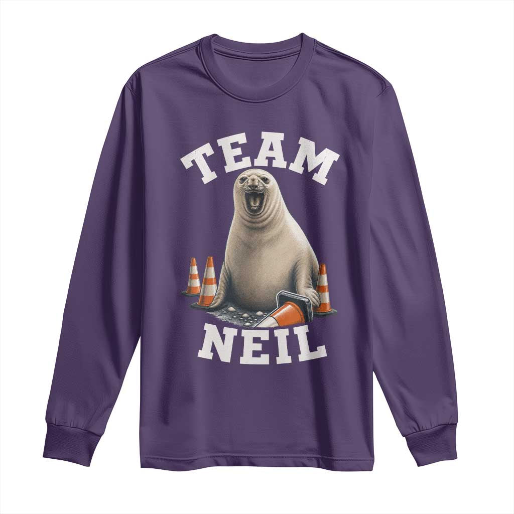 Team Neil The Seal Long Sleeve Shirt Funny Tasmania Elephant Seal with Traffic Cone TS11 Purple Print Your Wear