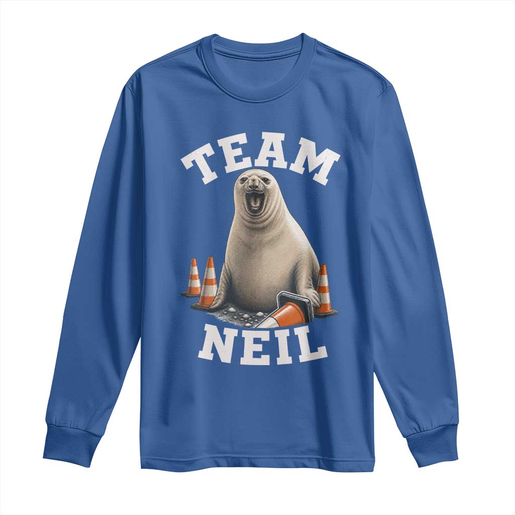Team Neil The Seal Long Sleeve Shirt Funny Tasmania Elephant Seal with Traffic Cone TS11 Royal Blue Print Your Wear