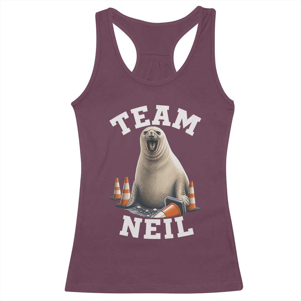 Team Neil The Seal Racerback Tank Top Funny Tasmania Elephant Seal with Traffic Cone TS11 Maroon Print Your Wear