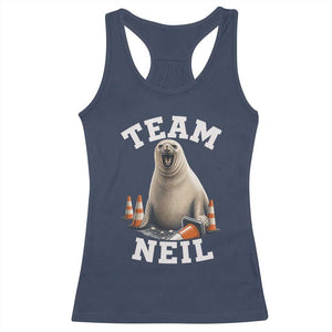 Team Neil The Seal Racerback Tank Top Funny Tasmania Elephant Seal with Traffic Cone TS11 Navy Print Your Wear