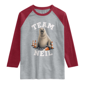 Team Neil The Seal Raglan Shirt Funny Tasmania Elephant Seal with Traffic Cone TS11 Heather Gray Heather Red Print Your Wear