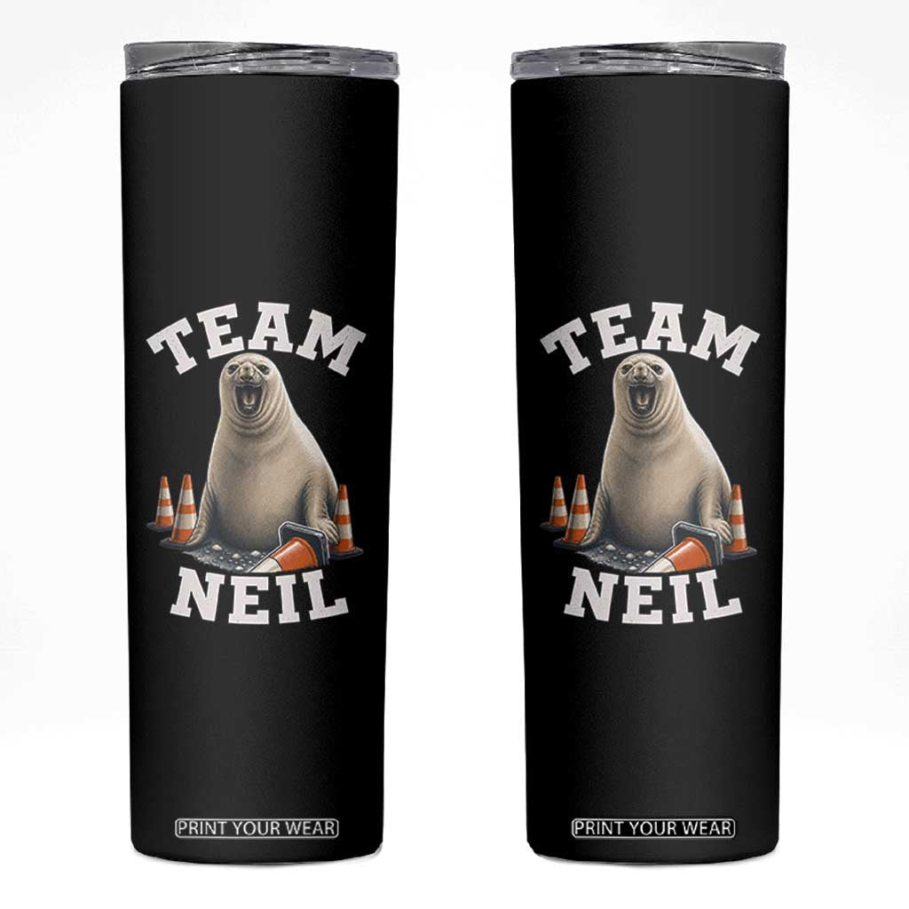 Team Neil The Seal Skinny Tumbler Funny Tasmania Elephant Seal with Traffic Cone TS11 Black Print Your Wear