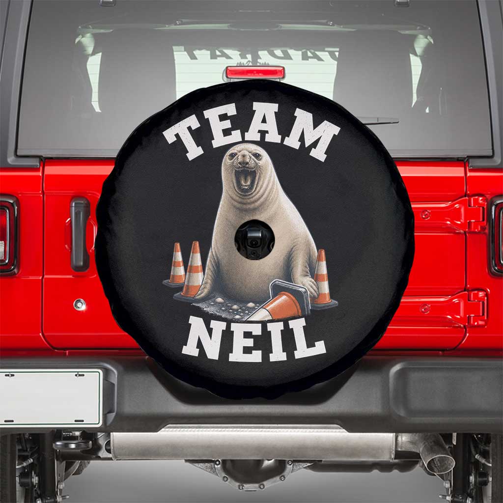 Team Neil The Seal Spare Tire Cover Funny Tasmania Elephant Seal with Traffic Cone TS11 Black Print Your Wear