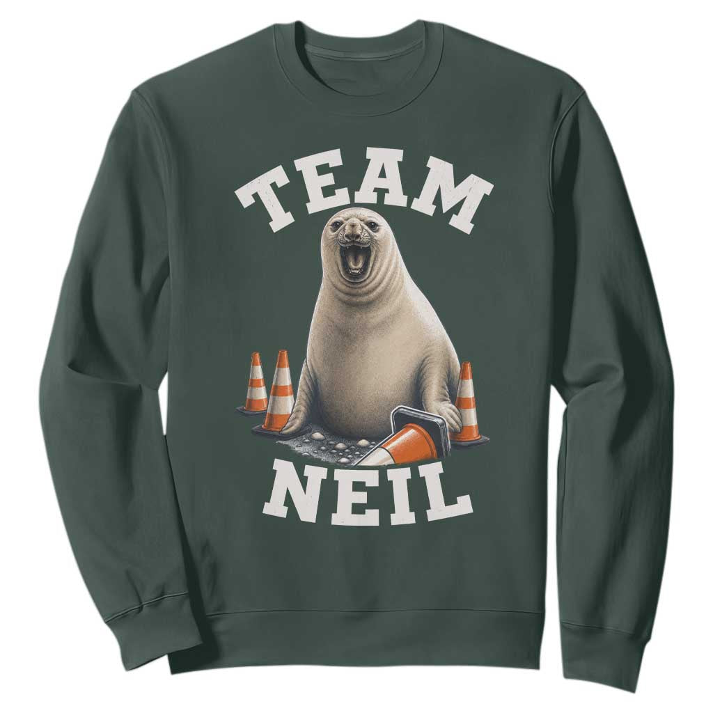 Team Neil The Seal Sweatshirt Funny Tasmania Elephant Seal with Traffic Cone TS11 Dark Forest Green Print Your Wear