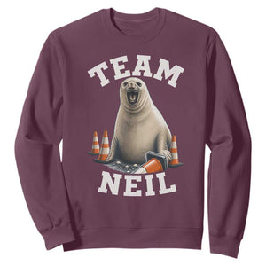 Team Neil The Seal Sweatshirt Funny Tasmania Elephant Seal with Traffic Cone TS11 Maroon Print Your Wear