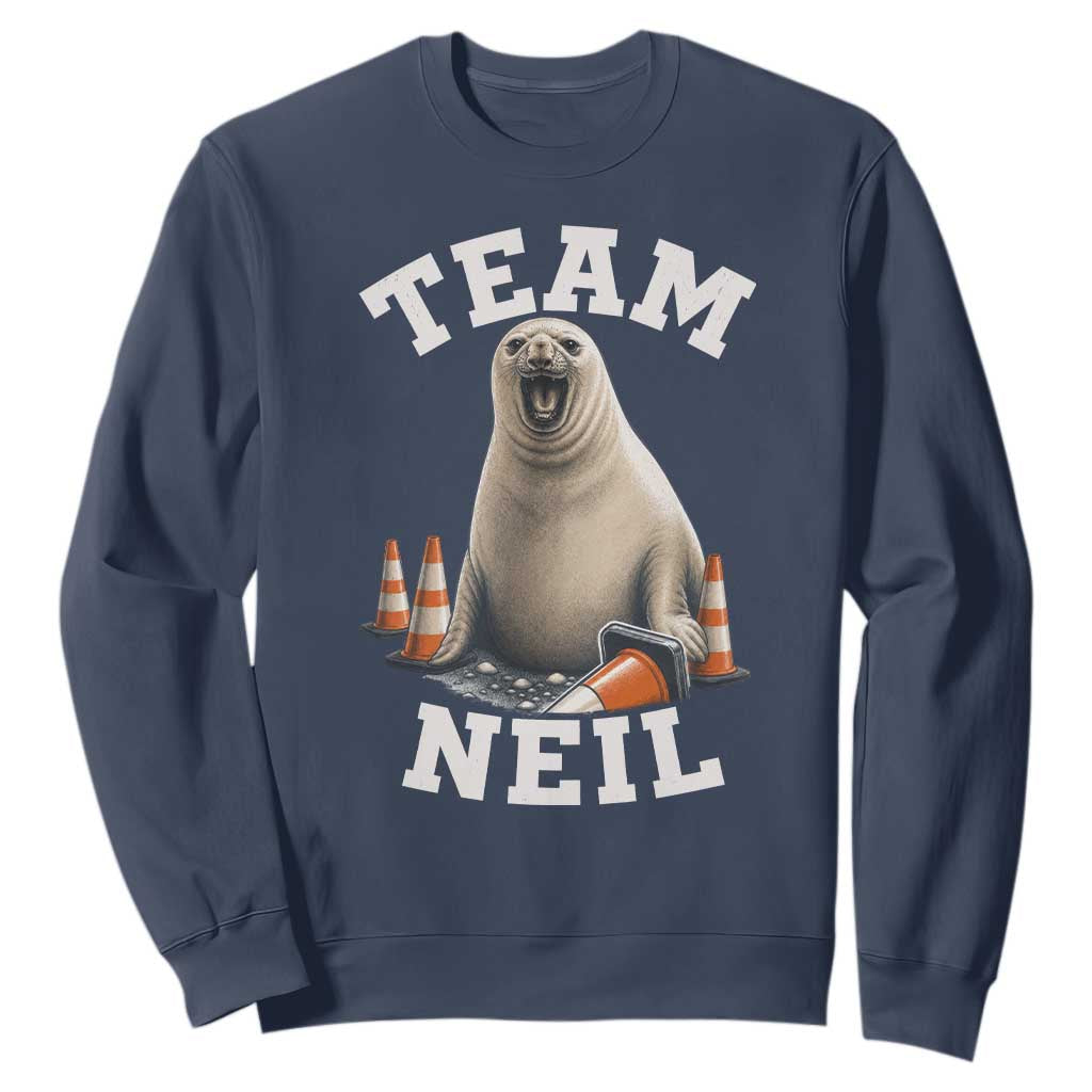 Team Neil The Seal Sweatshirt Funny Tasmania Elephant Seal with Traffic Cone TS11 Navy Print Your Wear