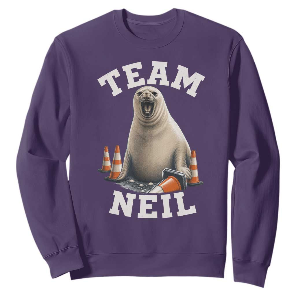 Team Neil The Seal Sweatshirt Funny Tasmania Elephant Seal with Traffic Cone TS11 Purple Print Your Wear
