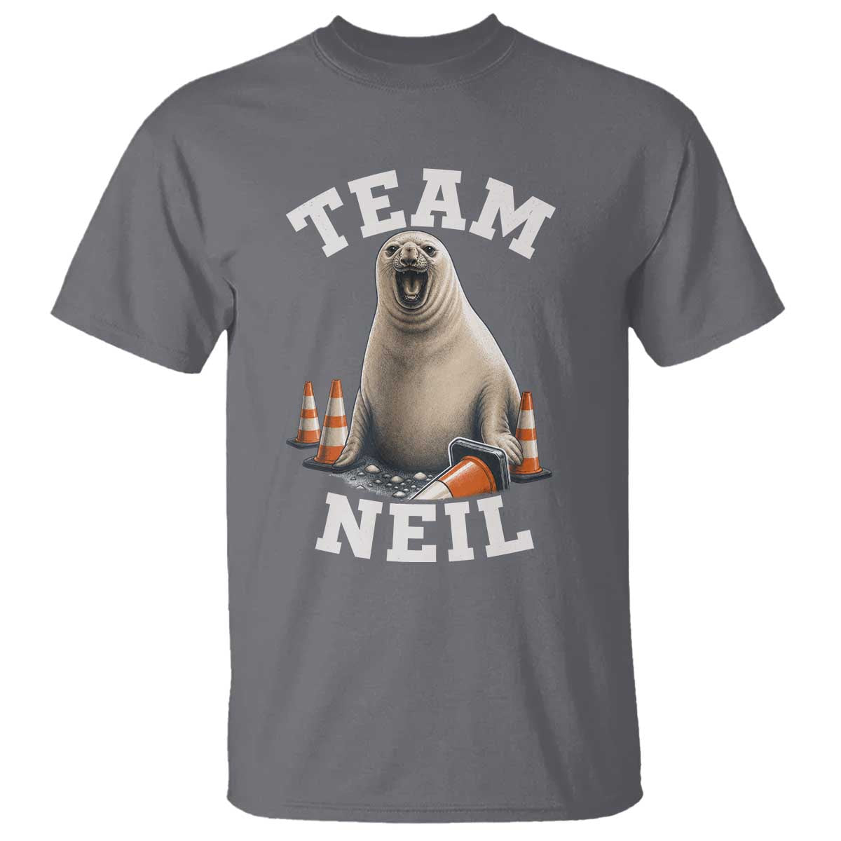Team Neil The Seal T Shirt Funny Tasmania Elephant Seal with Traffic Cone TS11 Charcoal Print Your Wear