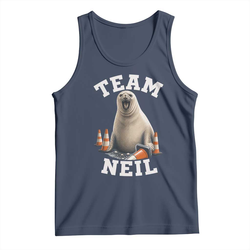 Team Neil The Seal Tank Top Funny Tasmania Elephant Seal with Traffic Cone TS11 Navy Print Your Wear