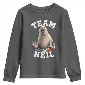 Team Neil The Seal Youth Sweatshirt Funny Tasmania Elephant Seal with Traffic Cone TS11 Dark Heather Print Your Wear