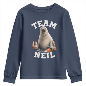 Team Neil The Seal Youth Sweatshirt Funny Tasmania Elephant Seal with Traffic Cone TS11 Navy Print Your Wear
