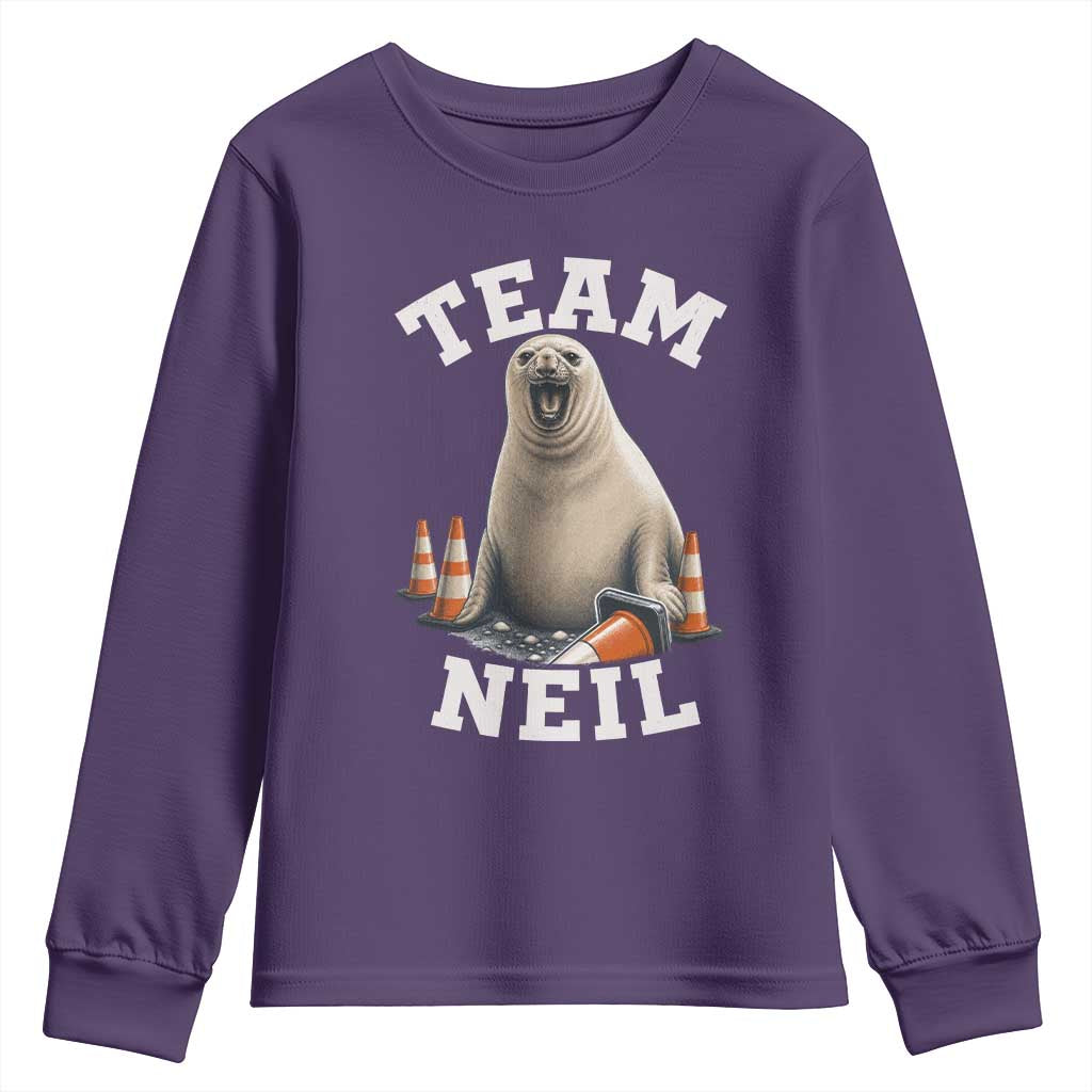Team Neil The Seal Youth Sweatshirt Funny Tasmania Elephant Seal with Traffic Cone TS11 Purple Print Your Wear