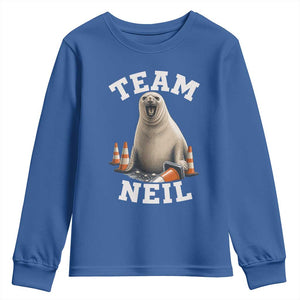 Team Neil The Seal Youth Sweatshirt Funny Tasmania Elephant Seal with Traffic Cone TS11 Royal Blue Print Your Wear
