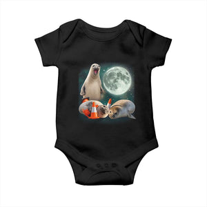 Funny Neil The Seal Howling at Moon 90s Retro Baby Onesie TS11 Black Print Your Wear