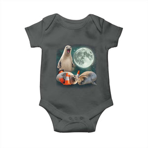 Funny Neil The Seal Howling at Moon 90s Retro Baby Onesie TS11 Dark Heather Print Your Wear