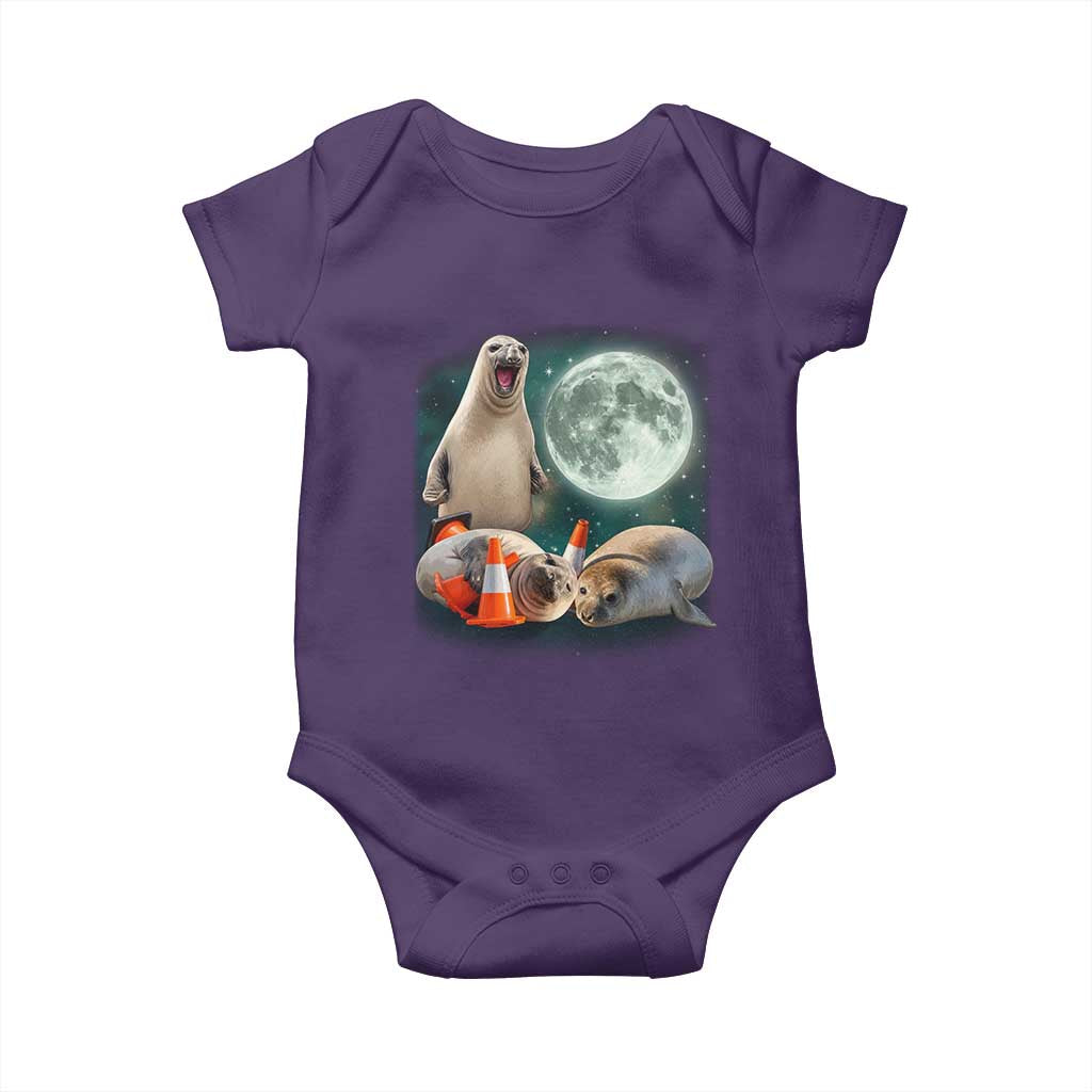 Funny Neil The Seal Howling at Moon 90s Retro Baby Onesie TS11 Purple Print Your Wear