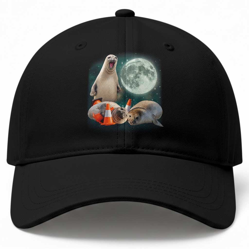 Funny Neil The Seal Howling at Moon 90s Retro Baseball Cap TS11 Print Your Wear
