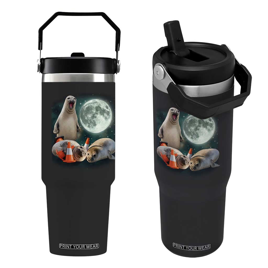 Funny Neil The Seal Howling at Moon 90s Retro Flip Straw Tumbler TS11 One Size: 30 oz Black Print Your Wear