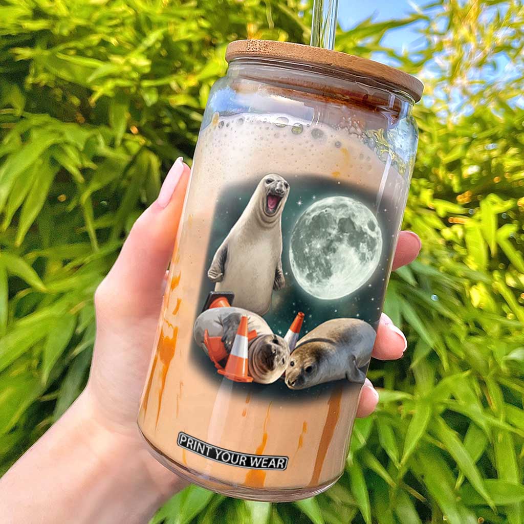 Funny Neil The Seal Howling at Moon 90s Retro Glass Can TS11 Black Print Your Wear