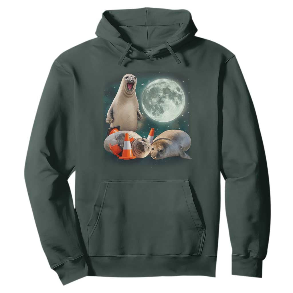 Funny Neil The Seal Howling at Moon 90s Retro Hoodie TS11 Dark Forest Green Print Your Wear