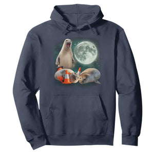 Funny Neil The Seal Howling at Moon 90s Retro Hoodie TS11 Navy Print Your Wear