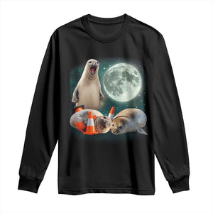 Funny Neil The Seal Howling at Moon 90s Retro Long Sleeve Shirt TS11 Black Print Your Wear